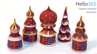  Набор рождественский из 5 деревянных фигурок - ёлочных игрушек,Храм, фото 1 