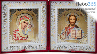  Складень бархатный 46х26 см, двойной, с иконой Спасителя и Казанской иконой Божией Матери (15х18 см), с багетной рамой (1518Б54-К8) (К), фото 1 