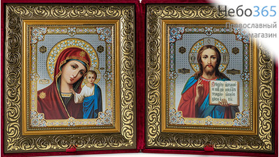  Складень бархатный 56х31 см, двойной, с иконой Спасителя и Казанской иконой Божией Матери (18х22 см), с багетной рамой (1822Б41-14) (К), фото 1 