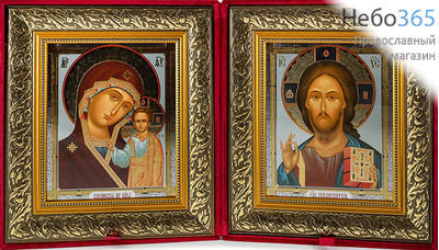  Складень бархатный 56х31 см, двойной, с иконой Спасителя и Казанской иконой Божией Матери (18х22 см), с багетной рамой (1822Б41-02), фото 1 