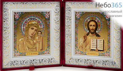  Складень бархатный 46х26 см, двойной, с иконой Спасителя и Казанской иконой Божией Матери (15х18 см), с багетной рамой (1518Б54-К12) (К), фото 1 