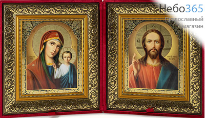  Складень бархатный 56х31 см, двойной, с иконой Спасителя и Казанской иконой Божией Матери (18х22 см), с багетной рамой (1822Б41-30), фото 1 