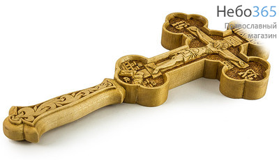 Крест напрестольный деревянный Византия, с ручкой, малый, с объёмной ручной резьбой, из клена., фото 1 
