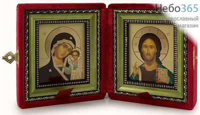  Складень бархатный (К) с иконами 6х7 (Сф), (0607Б35/1) Господь Вседержитель, Божией Матери Казанская (канонический №02), фото 1 