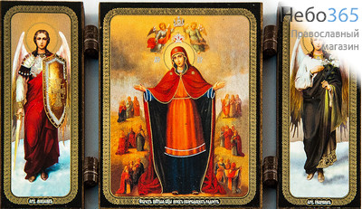  Складень деревянный 13х7, тройной икона Божией Матери Всех скорбящих радость - Архангелы, фото 1 