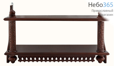  Полка для икон деревянная прямая, 2-ярусная, высокая, с резными столбиками, 18157, фото 1 