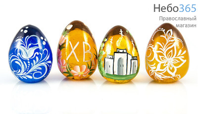 Яйцо пасхальное стеклянное окрашенное, ручная роспись, высотой 6,5 см, цвет в ассортименте, фото 1 