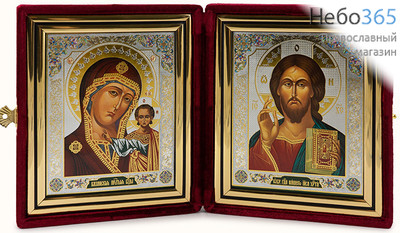  Складень бархатный 30х17 см, двойной, с иконой Спасителя и Казанской иконой Божией Матери (11х13 см), с багетной рамой (1113Р01-10) (К), фото 1 