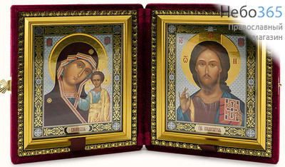  Складень бархатный 29х16,5 см, двойной, с иконой Спасителя и Казанской иконой Божией Матери (11х13 см), с багетной рамой (1113Б40/1-02) (К), фото 1 