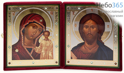  Складень бархатный 37х22 см с иконами: Спаситель, Казанская икона Божией Матери (17х21 см), иконы со стразами (16,17) (Пкт), фото 1 