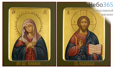  Венчальная пара: Господь Вседержитель, Божией Матери икона Умиление. Иконы писаные 13х16х2, золотой фон, с ковчегом, фото 1 
