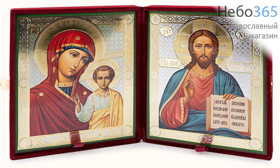  Складень бархатный 37х22 см с иконами: Спаситель, Казанская икона Божией Матери (17х21 см), венчальная пара (149,152) (Ж), фото 1 