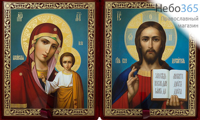  Складень бархатный 39х23 см с иконами: Спаситель, Казанская икона Божией Матери (18х22 см), венчальная пара (№34) (Ж), фото 2 