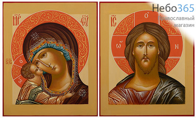  Венчальная пара: Спаситель, Игоревская икона Божией Матери. Иконы писаные 13х16х2 см, цветной фон, без ковчега (цена за пару) (Лг), фото 1 