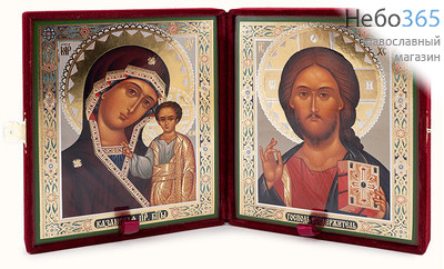  Складень бархатный 37х22 см с иконами: Спаситель, Казанская икона Божией Матери (17х21 см), венчальная пара (193,206) (Ж), фото 1 