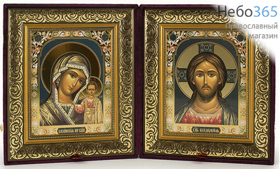  Складень бархатный 54х33 см, двойной, с иконой Спасителя и Казанской иконой Божией Матери (18х23 см), с багетной рамой (1823Б41-29), фото 1 