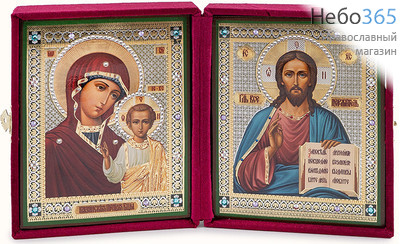  Складень бархатный 27х17 см с иконами: Спаситель, Казанская икона Божией Матери (13х16 см), иконы со стразами (07,11) (Пкт), фото 1 