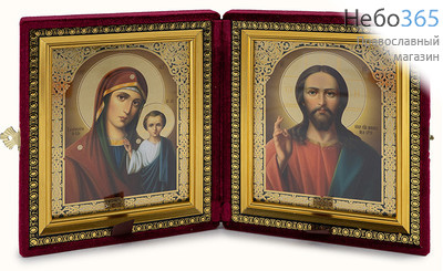  Складень бархатный 29х16,5 см, двойной, с иконой Спасителя и Казанской иконой Божией Матери (11х13 см), с багетной рамой (1113Б40/1-30) (К), фото 1 