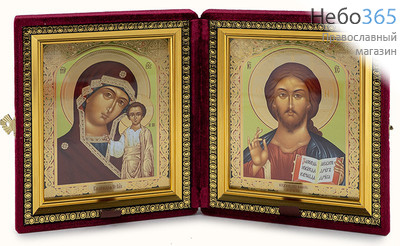  Складень бархатный 29х16,5 см, двойной, с иконой Спасителя и Казанской иконой Божией Матери (11х13 см), с багетной рамой (1113Б40/1-28) (К), фото 1 