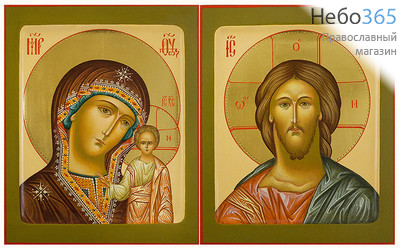  Венчальная пара: Господь Вседержитель, Божией Матери икона Казанская. Иконы писаные 17х21х2, цветной фон, золотые нимбы, с ковчегом, фото 1 