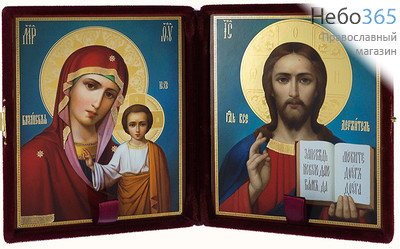 Складень бархатный 25х14,5 см с иконами: Спаситель и Казанская икона Божией Матери (11х13 см), венчальная пара (№34) (Ж), фото 1 