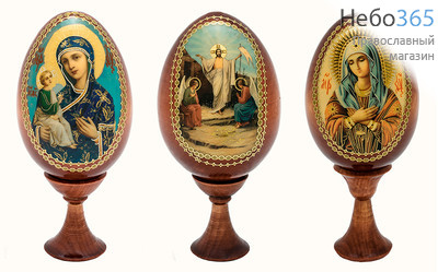  Яйцо пасхальное деревянное на подставке, с иконой, высотой (без учёта подставки) 8,5 см, фото 1 