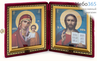  Складень бархатный 29х16,5 см, двойной, с иконой Спасителя и Казанской иконой Божией Матери (11х13 см), с багетной рамой (1113Б40/1-34) (К), фото 1 