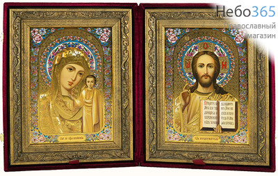  Складень бархатный 50х32 см, двойной, с иконой Спасителя и Казанской иконой Божией Матери (17х24 см), с багетной рамой (1724Б27-К12), фото 1 