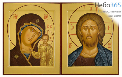  Венчальная пара: Господь Вседержитель, Божией Матери икона Казанская. Иконы писаные 17х21х2,5, цветной фон, с ковчегом, фото 1 