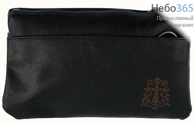  Сумка паломника кожаная горизонтальная, 2 кармана на магнитах, с молитвой Кресту, 24 х 14 см, 5608 цвет: черный, фото 1 
