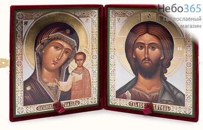  Складень бархатный 37х22 см с иконами: Спаситель, Казанская икона Божией Матери (17х21 см), венчальная пара (172,173) (Ж), фото 1 
