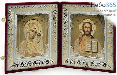  Складень бархатный 46х26 см, двойной, с иконой Спасителя и Казанской иконой Божией Матери (15х18 см), с багетной рамой (1518Б54-К4) (К), фото 1 
