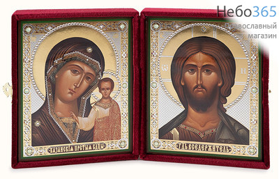  Складень бархатный 27х17 см с иконами: Спаситель, Казанская икона Божией Матери (13х16 см), иконы со стразами (130,131) (Пкт), фото 1 
