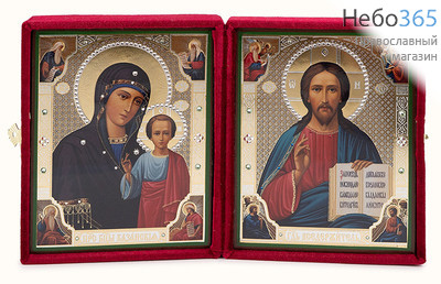  Складень бархатный 27х17 см с иконами: Спаситель, Казанская икона Божией Матери (13х16 см), иконы со стразами (191,193) (Пкт), фото 1 