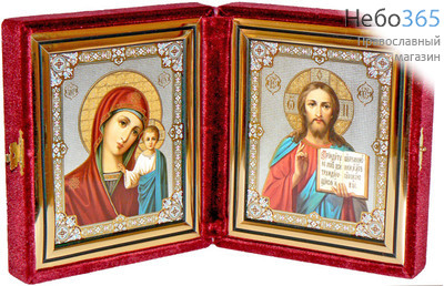  Складень бархатный 30х17 см, двойной, с иконой Спасителя и Казанской иконой Божией Матери (11х13 см), с багетной рамой (1113Р01-14) (К), фото 1 