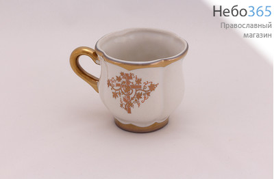  Чашка керамическая для святой воды, белая, с эмалью, золотом и золотой деколью, двух видов (в уп.- 5 шт.), фото 1 