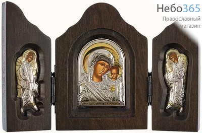 Складень деревянный BK1-XAG, 7х10, Казанская икона Божией Матери, тройной, шелкография, серебрение, золочение, фото 1 