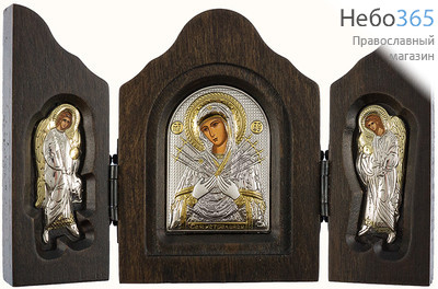  Складень деревянный BK1-XAG, 7х10, Семистрельная икона Божией Матери, тройной, шелкография, серебрение, золочение, фото 1 