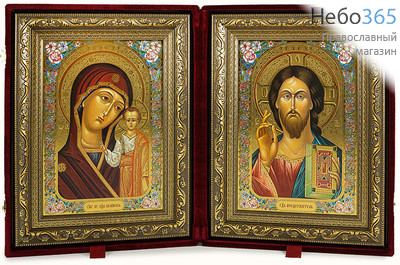  Складень бархатный 50х32 см, двойной, с иконой Спасителя и Казанской иконой Божией Матери (17х24 см), с багетной рамой (1724Б63-К11), фото 1 