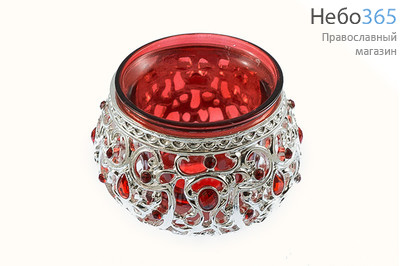  Лампада настольная металлическая Жемчужный шар с цветным стаканом, высотой 5 см, в подарочной упаковке с красным стаканом, фото 1 