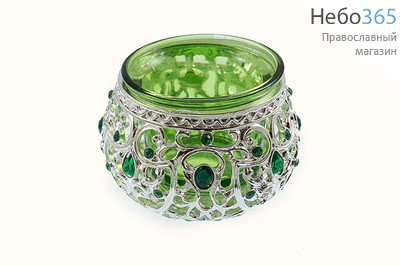  Лампада настольная металлическая Жемчужный шар с цветным стаканом, высотой 5 см, в подарочной упаковке с зеленым стаканом, фото 1 