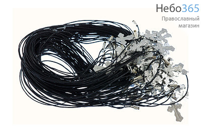  Гайтан хлопчатобумажный, с крестиком и замком, длиной 60 см, диаметром 1 мм, цвета в ассортименте цвет: черный с белыми крестиками, фото 1 