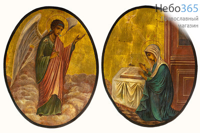  Благовещение Пресвятой Богородицы. Иконы писаные 35,5х45 см, овальные, без ковчега, 19 век (2 иконы) (Фр), фото 1 