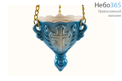  Лампада подвесная керамическая мини, (Крест) цветная с цепями РРР голубой, фото 1 