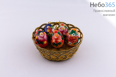  Яйцо пасхальное деревянное "Цветочное простое", подвесное, высотой 6 см (в уп.- 5 шт.), 21050, 1199, фото 1 