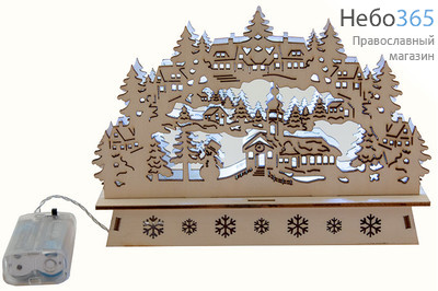  Сувенир рождественский деревянный, резной, двусторонний, Пейзаж, с подсветкой, 13 х 19 х 5 см, 89А-ТР20 / 26769, фото 1 