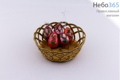  Яйцо пасхальное деревянное "Цветочное", подвесное, высотой 5 см (в уп.- 5 шт.), 21110, 1191, фото 1 