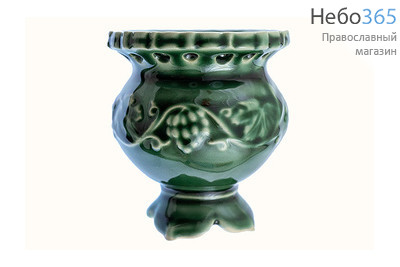  Лампада настольная керамическая "Виноградная лоза" с цветной глазурью цвет: зеленый, фото 1 