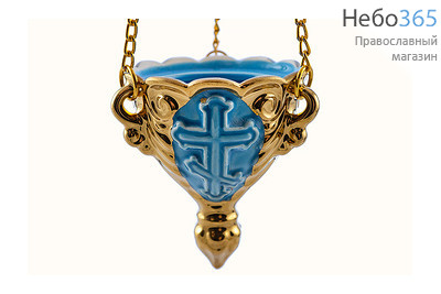  Лампада подвесная керамическая мини, с эмалью, позолотой и цепями цвет: голубой, фото 1 