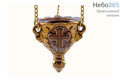  Лампада подвесная керамическая мини, с эмалью, позолотой и цепями цвет: коричневый, фото 1 